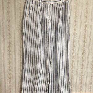 LOFT Navy and White Striped Trousers